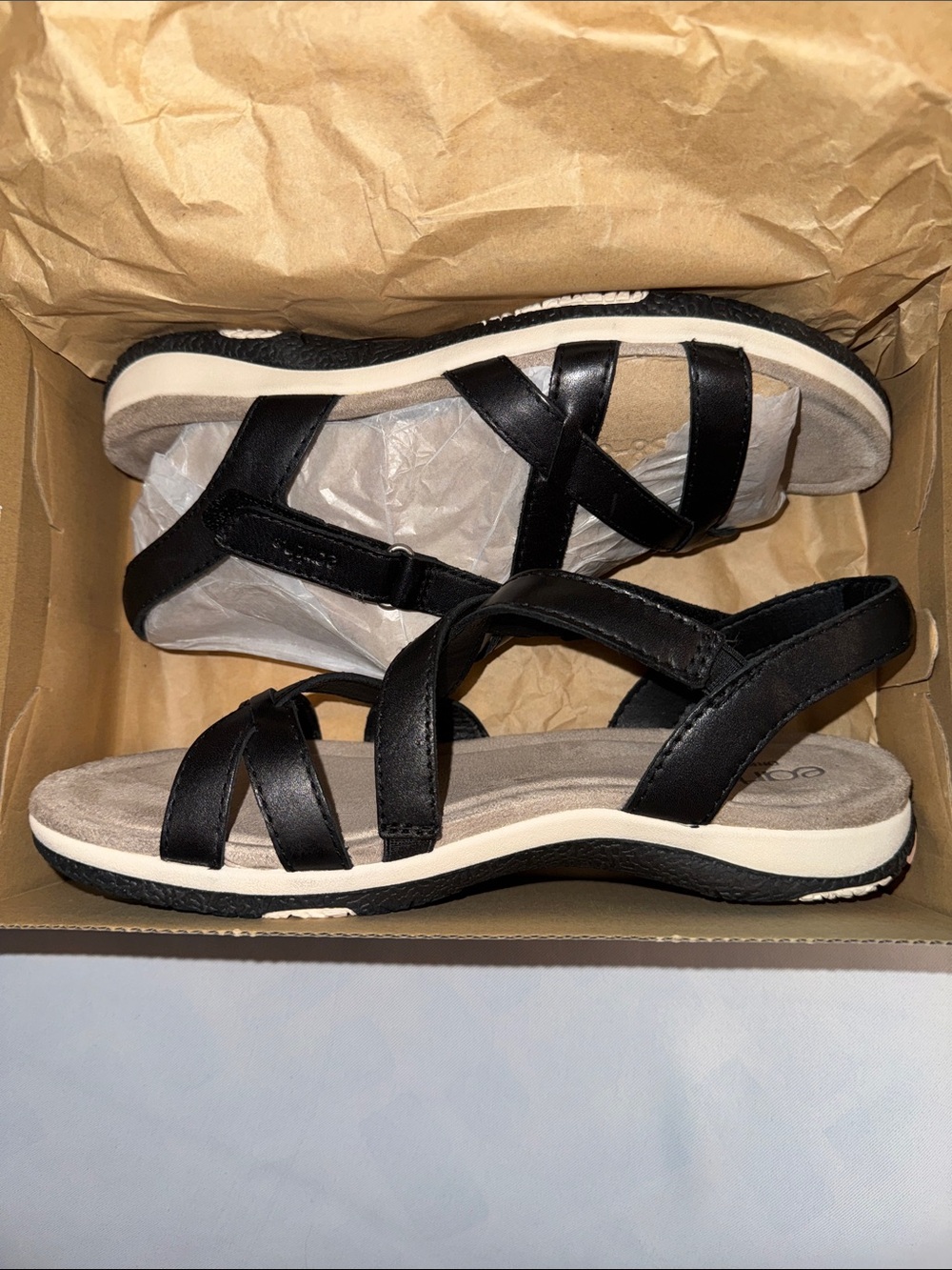 Earth Women’s Sterling Black Leather Strappy Comfort Sandals Size 8M, NEW in Box - Picture 2 of 11